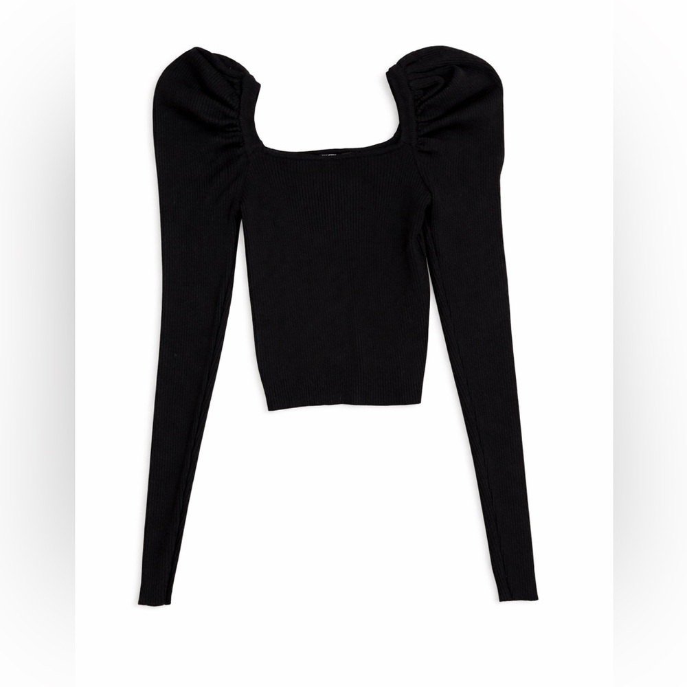 Nasty Gal Black Ribbed Puff Sleeve Sweater